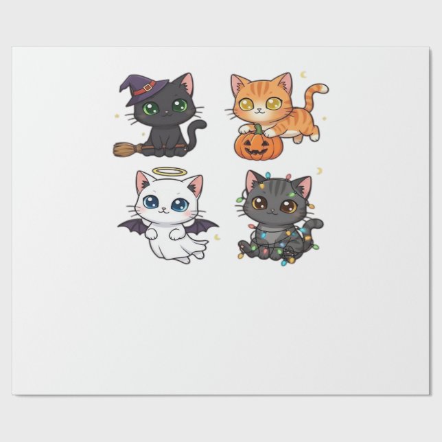 Papier Cadeau Chat d'Halloween Félin Inspiré Épouvantable et Élé (Plat)