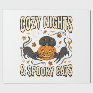 Papier Cadeau Chat d'Halloween Magie d'Automne