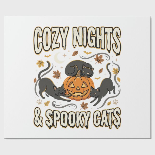 Papier Cadeau Chat d'Halloween Magie d'Automne (Plat)