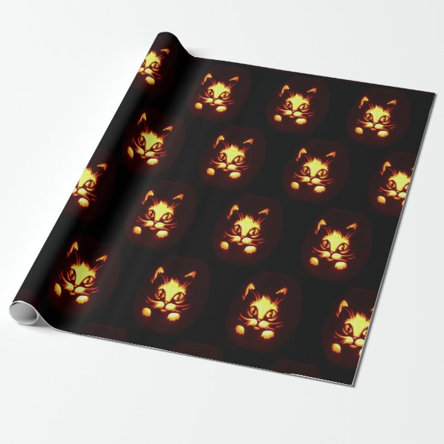 Papier Cadeau Chat d'Halloween orange lumineux (Déroulé)