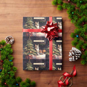 Papier Cadeau Chat doux sous l'arbre de Noël