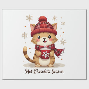 Papier Cadeau Chat Drôle Chocolat Chaud Saison Joyeux Noël Maman