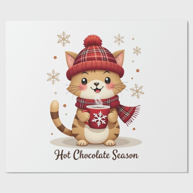 Papier Cadeau Chat Drôle Chocolat Chaud Saison Joyeux Noël Maman (Plat)