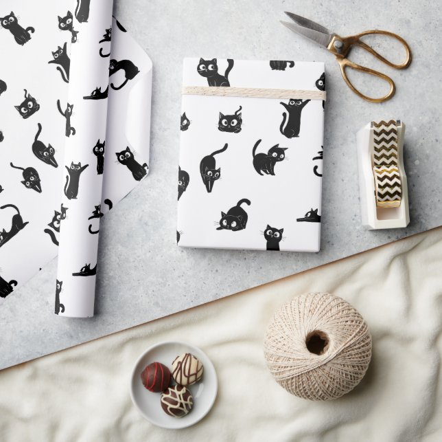 Papier Cadeau Chat drôle et effrayant d'Halloween (Artisanat)