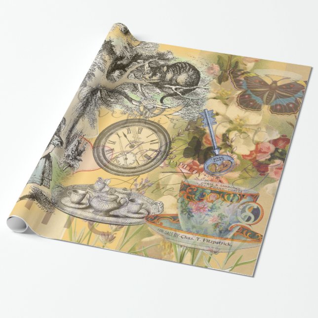 Papier Cadeau Chat du Cheshire Alice au Pays des Merveilles Clas (Déroulé)
