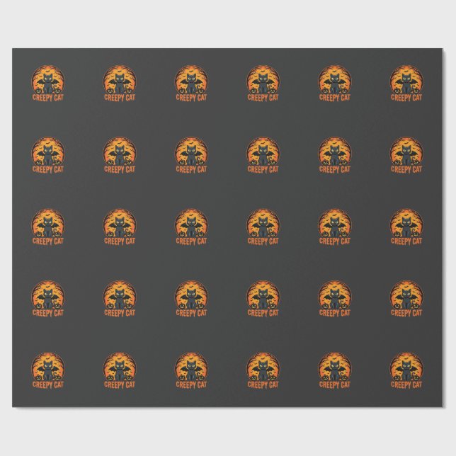 Papier Cadeau Chat effrayant Halloween Chauve-souris Lune Graphi (Plat)