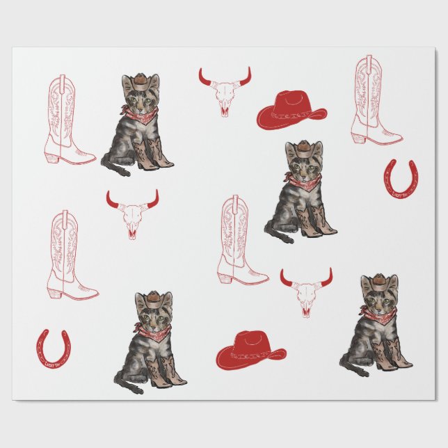 Papier Cadeau chat et cowboys (Plat)