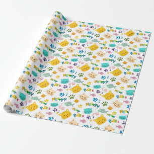 Papier Cadeau Chat et Empreinte de patte - Enfants mignons et co