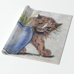 Papier Cadeau Chat et petit oiseau jaune, Louis Wain