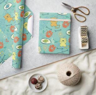 Papier Cadeau Chat et poisson amusant