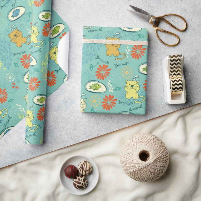 Papier Cadeau Chat et poisson amusant (Artisanat)