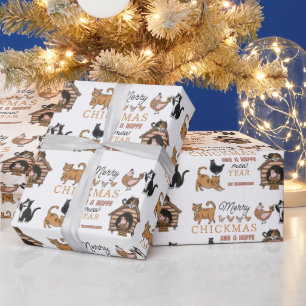 Papier Cadeau Chat et poulet personnalisés Noël drôle
