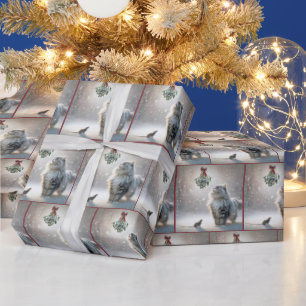 Papier Cadeau Chat et souris sous Mistletoe