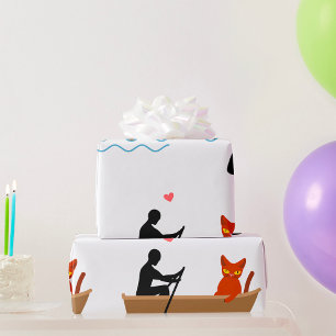 Papier Cadeau Chat et tour en bateau Drôle Whimsical Animateur d