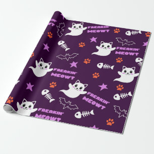 Papier Cadeau Chat fantôme d'Halloween