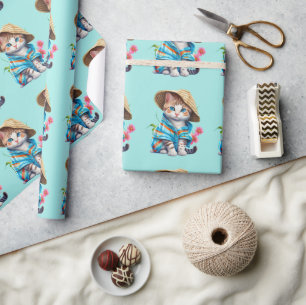 Papier Cadeau Chat Fouilleur de Plage 