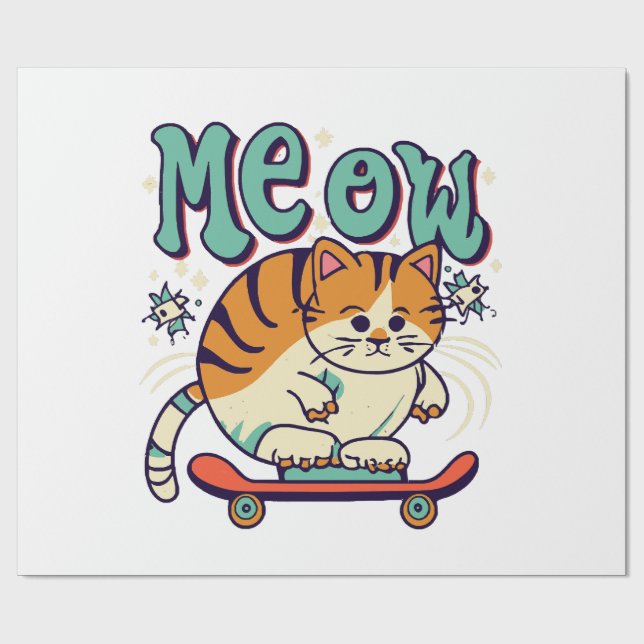 Papier Cadeau Chat Glissant Miaou (Plat)