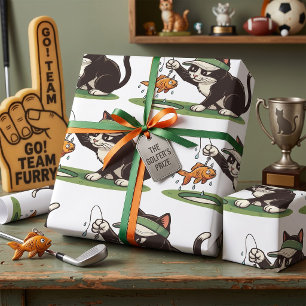 Papier Cadeau Chat golfeur drôle Pêche Danger d'eau
