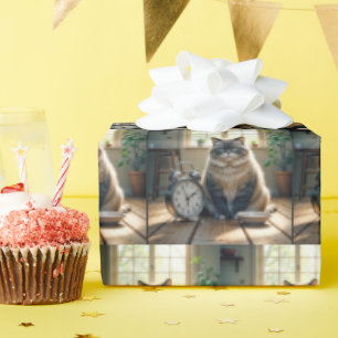 Papier Cadeau Chat gras en attente d'un bol d'alimentation vide