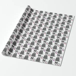 Papier Cadeau chat gris avec arc rose