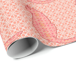 Papier Cadeau Chat japonais - Coral Orange Batik