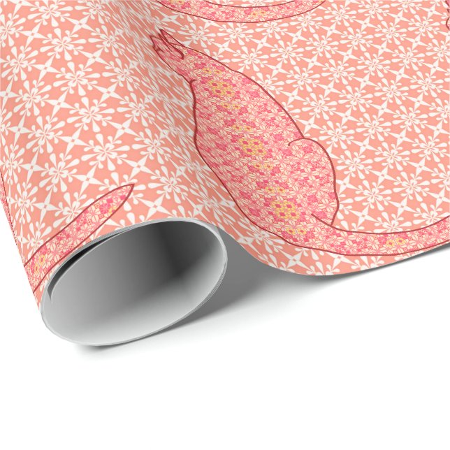 Papier Cadeau Chat japonais - Coral Orange Batik (Coin rond)