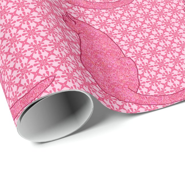 Papier Cadeau Chat japonais - Fuchsia Pink Batik (Coin rond)