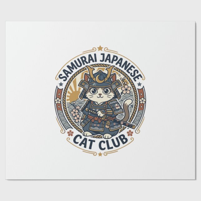 Papier Cadeau Chat japonais samouraï Art vectoriel POD - Samoura (Plat)