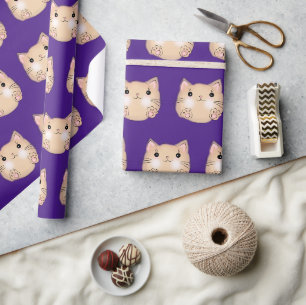 Papier Cadeau Chat jaune sur pourpre royal