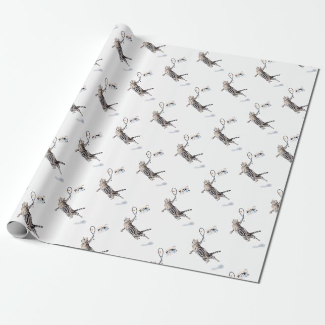 Papier Cadeau Chat Jouant Au Tennis (Déroulé)