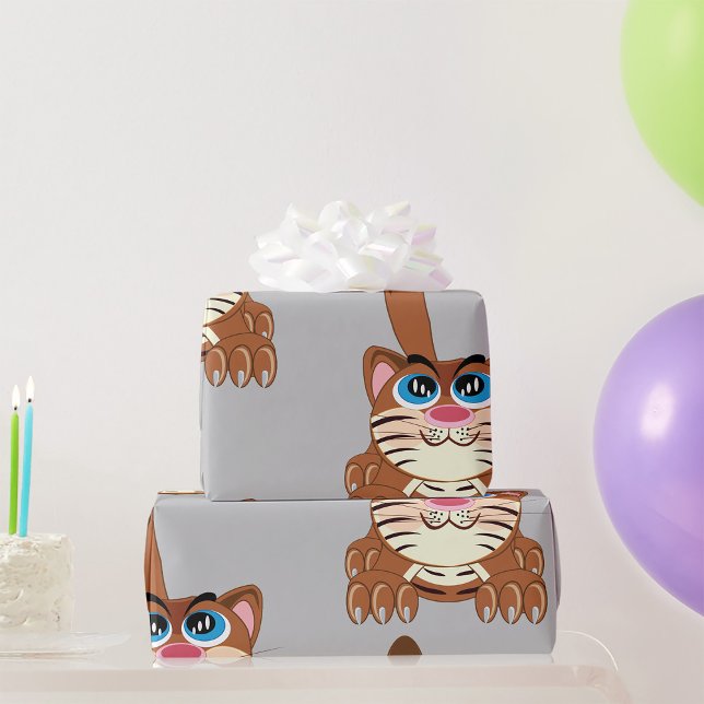 Papier Cadeau Chat jouant avec Big Blue yeux amusant Whimsical K (Créateur téléchargé)