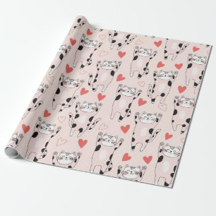 Papier Cadeau Chat Kawaii & Cœurs Motif de la Saint-Valentin (2)