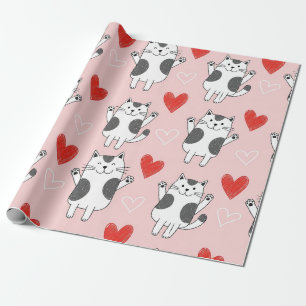 Papier Cadeau Chat Kawaii & Motif de la Saint-Valentin Cœurs (9)