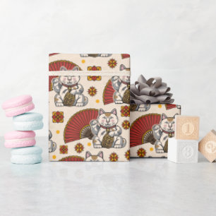Papier Cadeau Chat Maneki Neko Asiatique 
