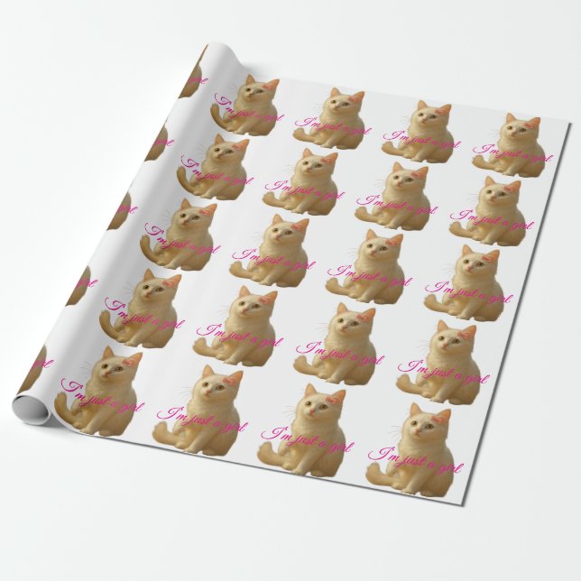 Papier Cadeau Chat Mignon "Je Suis Juste Une Fille" Citation Per (Déroulé)