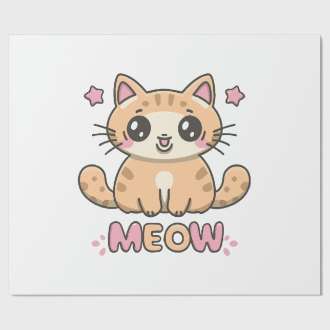 Papier Cadeau chat mignon miaou (Plat)