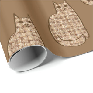 Papier Cadeau Chat moderne de la moitié du siècle, beige et br