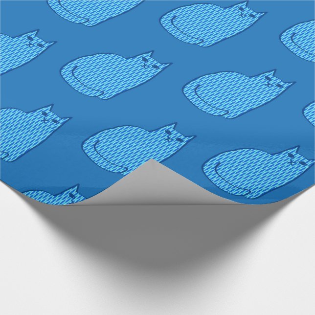 Papier Cadeau Chat moderne du milieu du siècle, Cobalt et Bleu c (Coin)