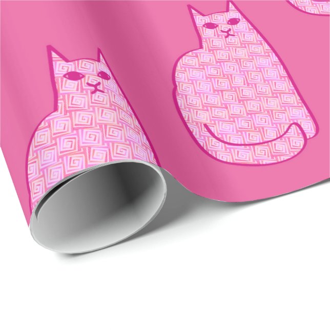 Papier Cadeau Chat moderne du milieu du siècle, Fuchsia et rose  (Coin rond)
