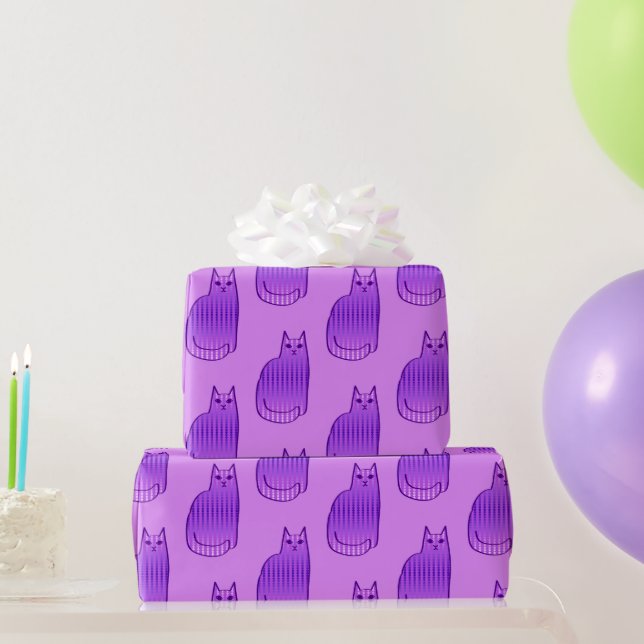 Papier Cadeau Chat moderne du milieu du siècle, orchidée et viol (Cadeaux de fête)