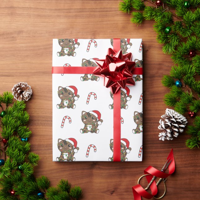Papier Cadeau Chat Noël Animaux d'hiver Chats Enveloppement Papi (Cadeau de vacances)