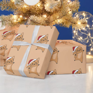 Papier Cadeau Chat Noël Neige Hiver Animaux Chats Enveloppement 
