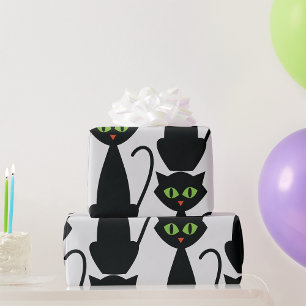 Papier Cadeau Chat noir à oreille verte