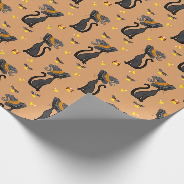 Papier Cadeau Chat noir avec Motif d'Halloween Corn de bonbon (Coin)