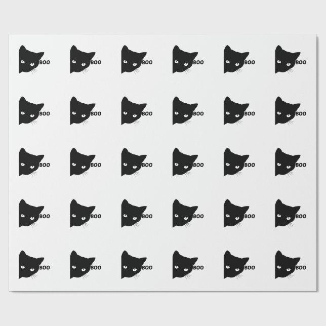 Papier Cadeau Chat noir boo cadeau Halloween chats (Plat)