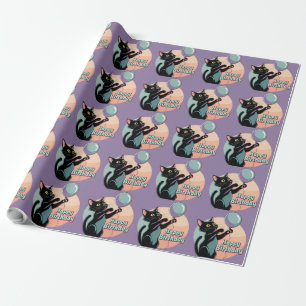 Papier Cadeau Chat noir coloré