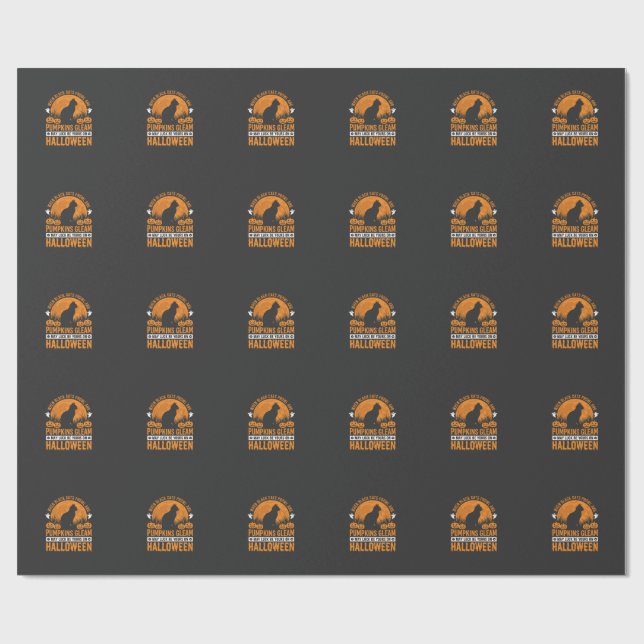 Papier Cadeau Chat noir de Halloween Citrouille Lune Design_1 (Plat)