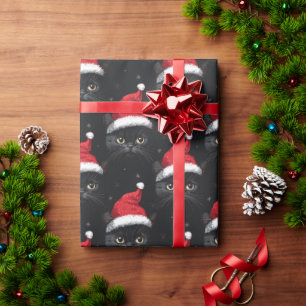 Papier Cadeau Chat noir de Noël Santa drôle