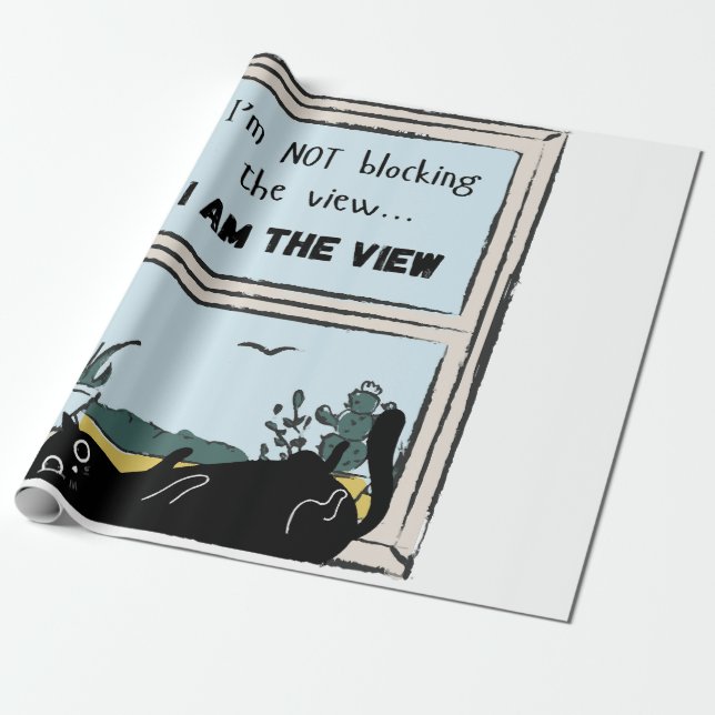 Papier Cadeau Chat noir drôle, je suis la vue  (Déroulé)