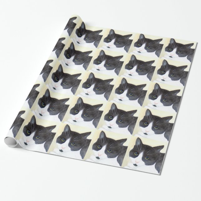 Papier Cadeau Chat noir et blanc (Déroulé)